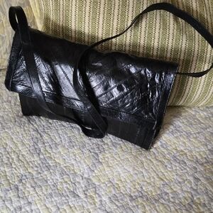 Eel skin Black Leather Clutch Bag